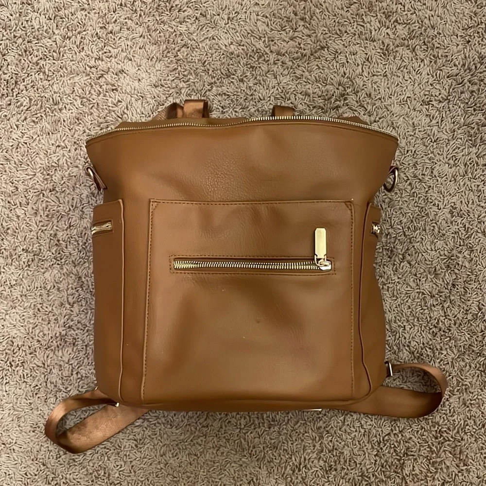 Classic Brown Kids Backpack with Front Zip Pocket